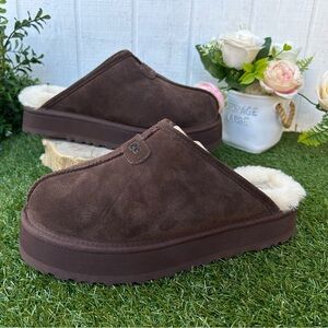 UGG  Discoquette Slide Slipper Brown Suede Shearling size women 10 NEW /no box